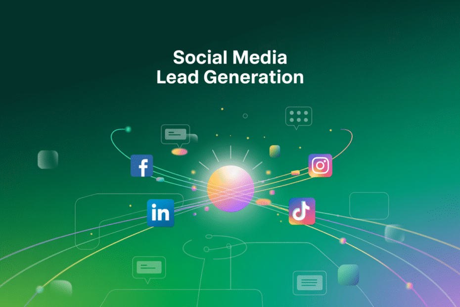 Illustration showing step-by-step social media lead generation process for small businesses.