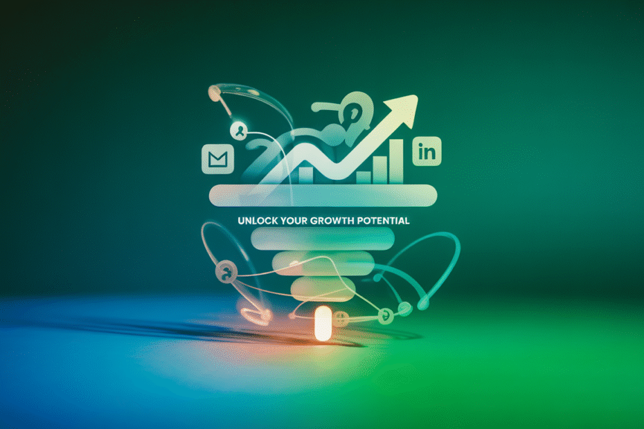 Illustration representing B2B lead generation, showing business connections, prospecting, and sales growth.
