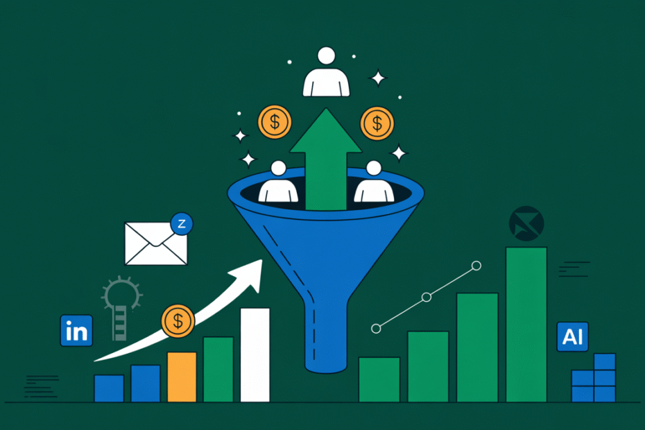 Illustration showing a business leveraging a lead generation agency to boost growth and sales opportunities.